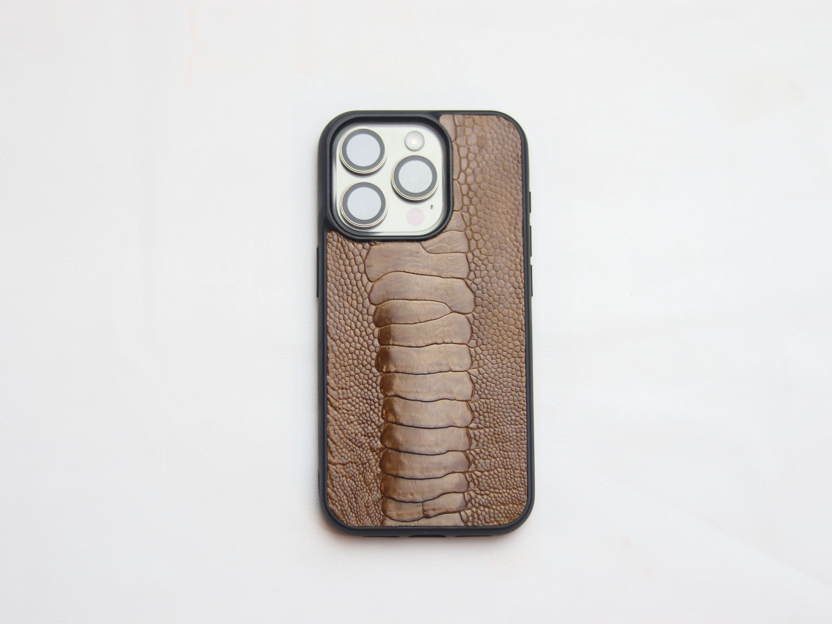 CINNAMON BROWN OSTRICH LEG SKIN PHONE CASE